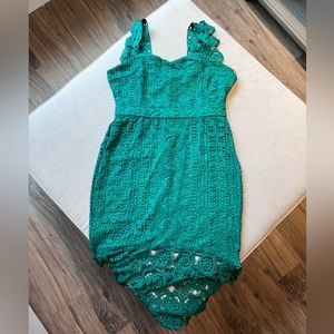 VICI Dare To Be You XL Crochet Lace Ruffle Midi Dress - Emerald